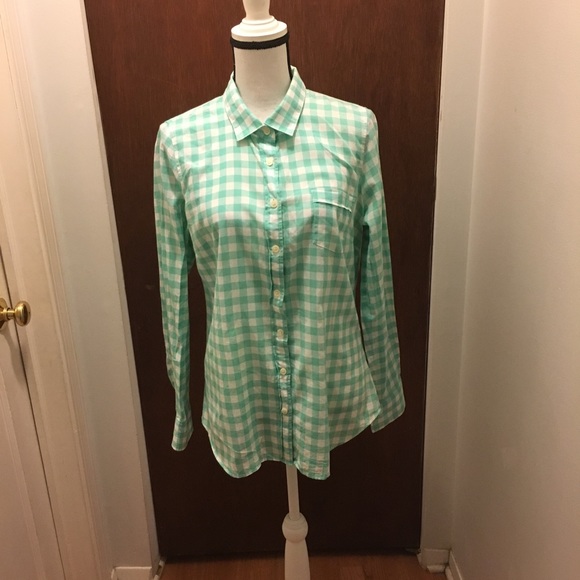 J. Crew Tops - 💼J. Crew Light Green Plaid Shirt
